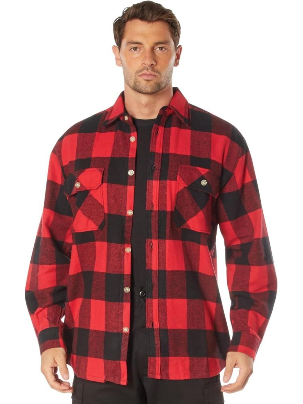 Buffalo Plaid Flannel Long Sleeve Shirt – Casual Button-Down with Heavyweight 8-
